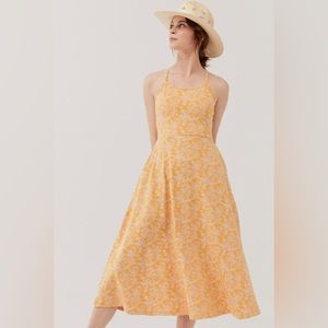 Pact Yellow Floral Fit & Flare Midi Dress NWT Size M